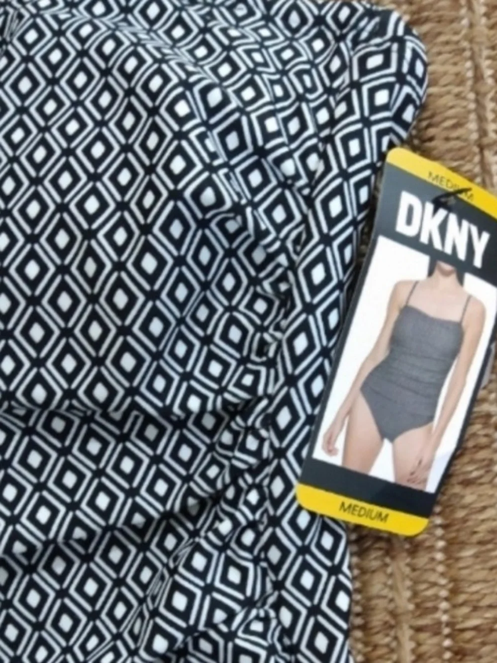 Dkny Strapless Ruched One-Piece Swimsuit - Black and White Pattern - Picture 4 of 4